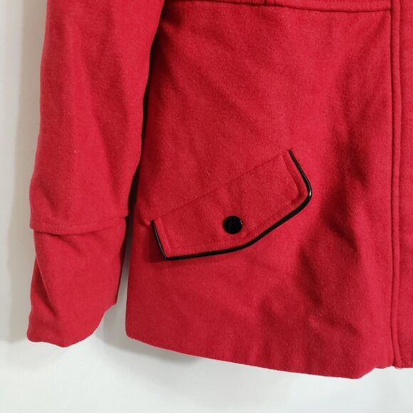 Rampage Womens Peacoat Size XL Red Toggle Full Zip Pockets Animal Print Lining - Picture 4 of 12